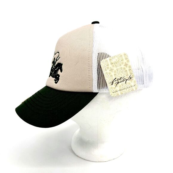 Free People Understated Leather Giddy Up Trucker Cap Green/Cream One Size NWT main image 4